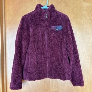 Pendleton Jacket Womens Medium Full Zip Sherpa Fleece Deep Pile Maroon‎ Plaid